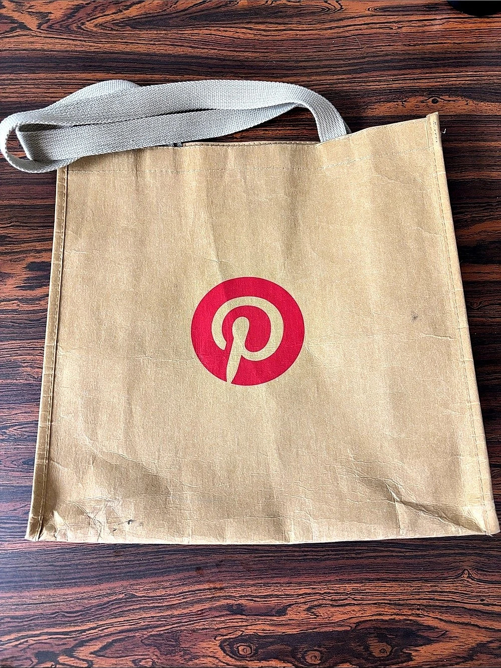 Pinterest Washable Kraft Paper Tote Bag - Brown & Red - Limited Find